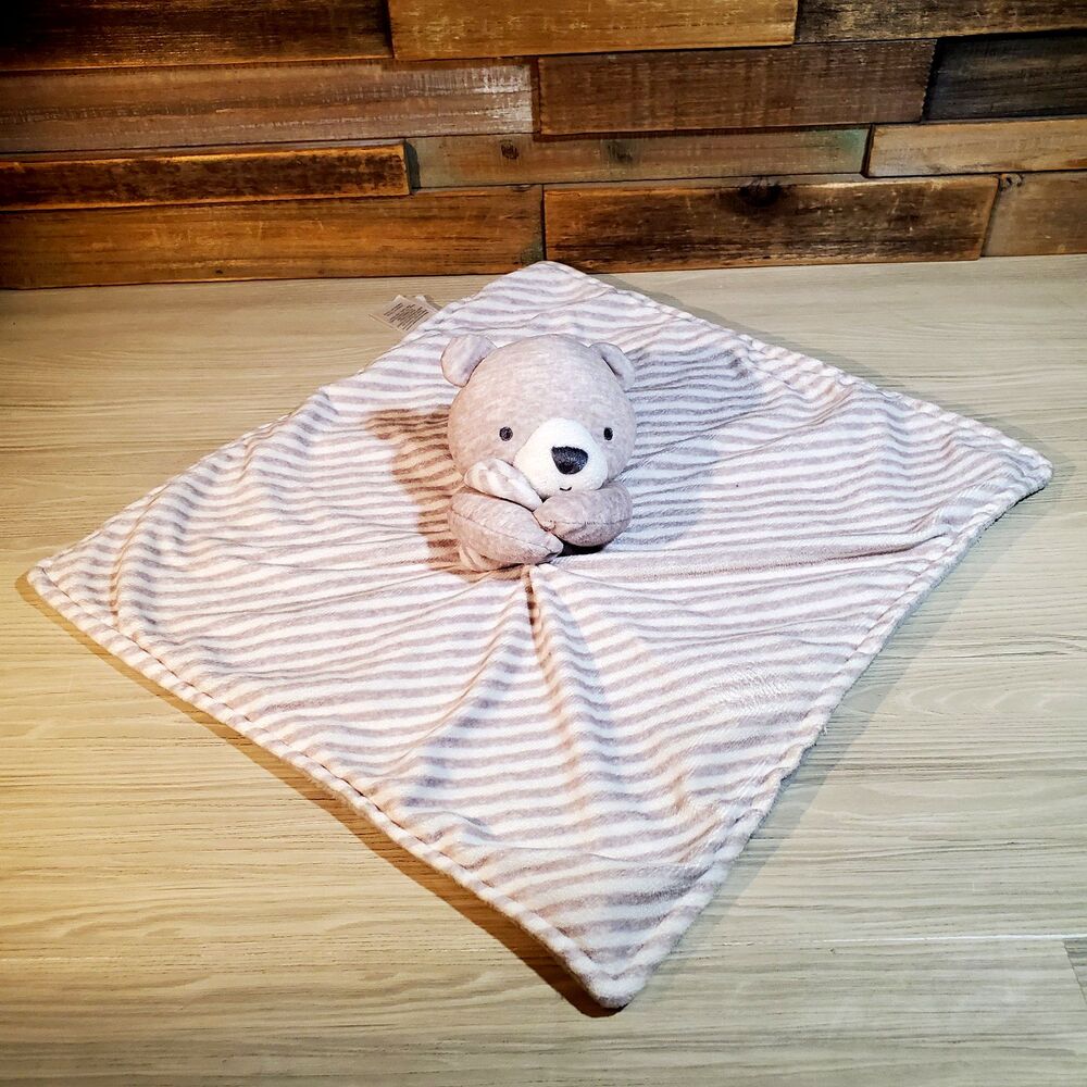 Carters Just One You Teddy Bear Gray White Stripe Plush Security Blanket Lovey